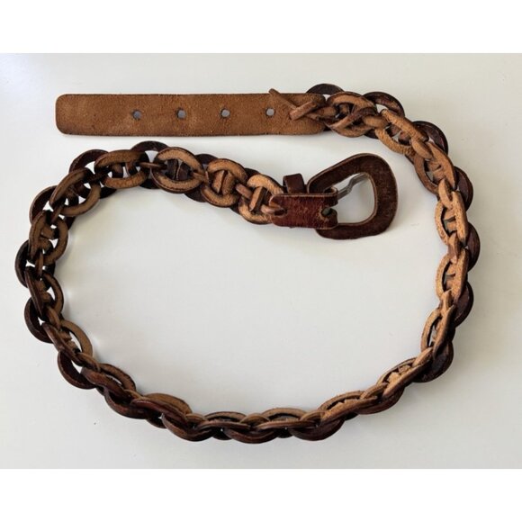 Vintage Handmade Leather women\'s braided belt brown hand crafted size 28-30 XS